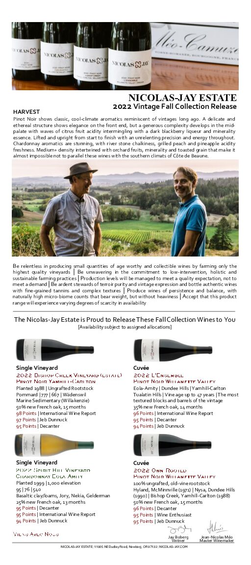 Nicolas-Jay Estate 2022 Vintage Fall Collection 10 17 24